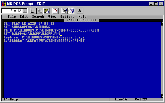 An example of AUTOEXEC.BAT after editing..